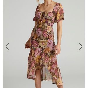 jasalina puff sleeve midi dress